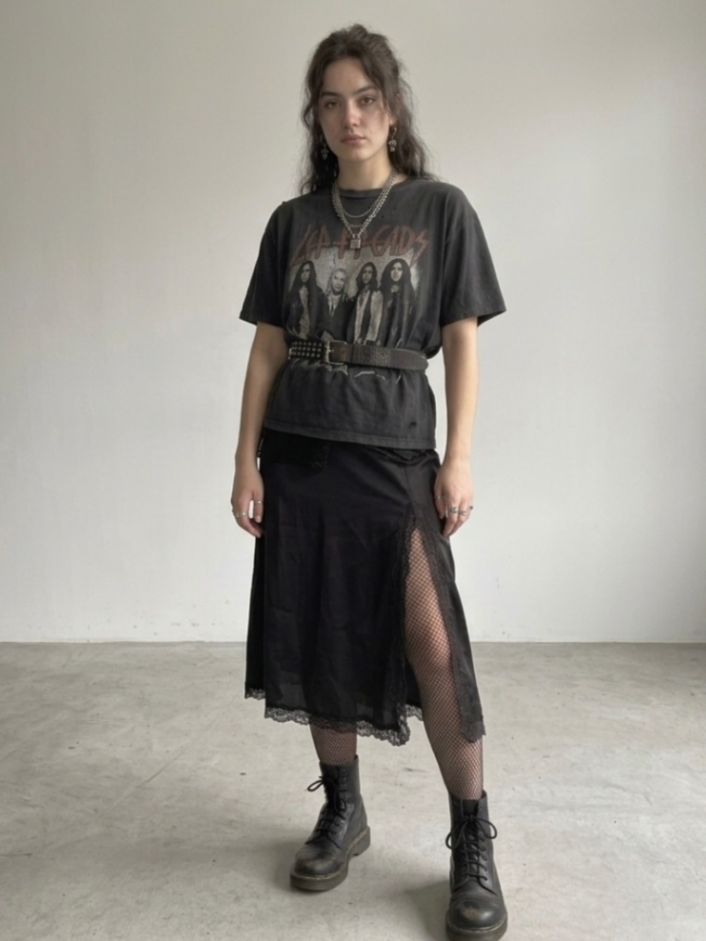 Satin Midi Skirt XS Black Lace Trim Side Slit Goth Coquette Grunge Sleek Y2K